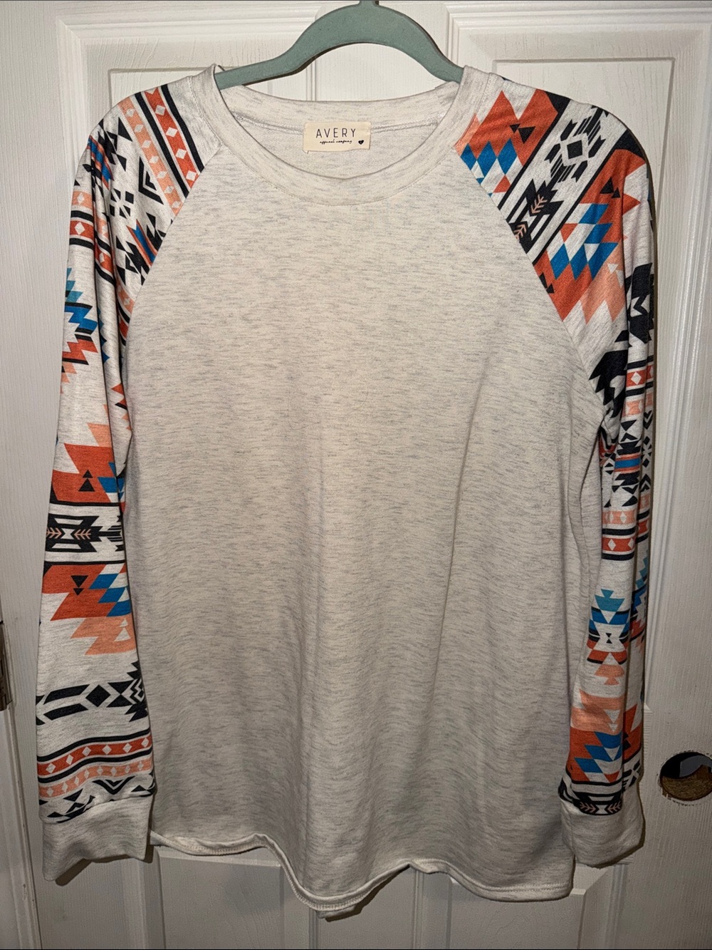 Avery Cream Raglan Sweatshirt with Aztec-Print Sleeves